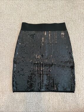 bebe Black Sequin Pencil Skirt